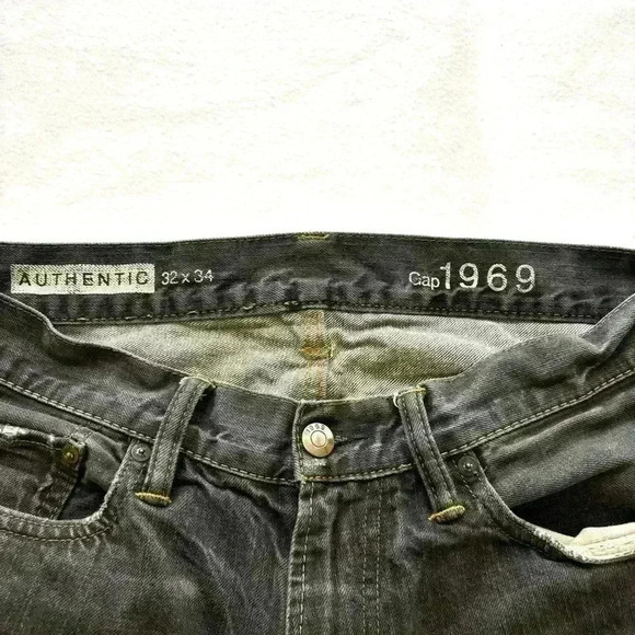 Gap 1969 Authentic Fade Black Distress 100% Cotton Slim Straight Jean Size 32/34 - Picture 12 of 16